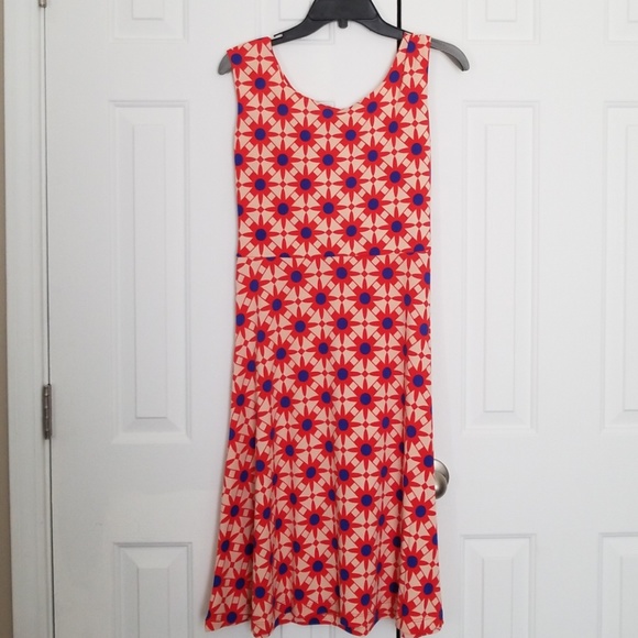 Red & Roy Blue Geometric Sleeves Dress - Picture 3 of 7